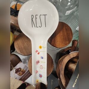 Rae Dunn White Ceramic Spoon Rest with Floral Design